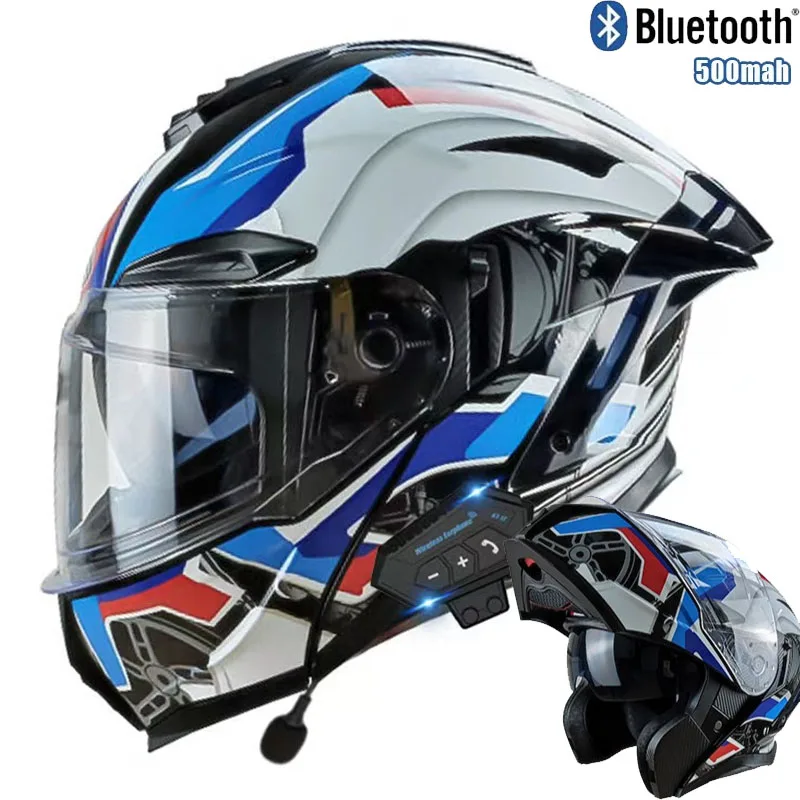 Flip up capacete da motociclet - Full Face Motorcycle Helmet With Bluetooth avaliação e preço